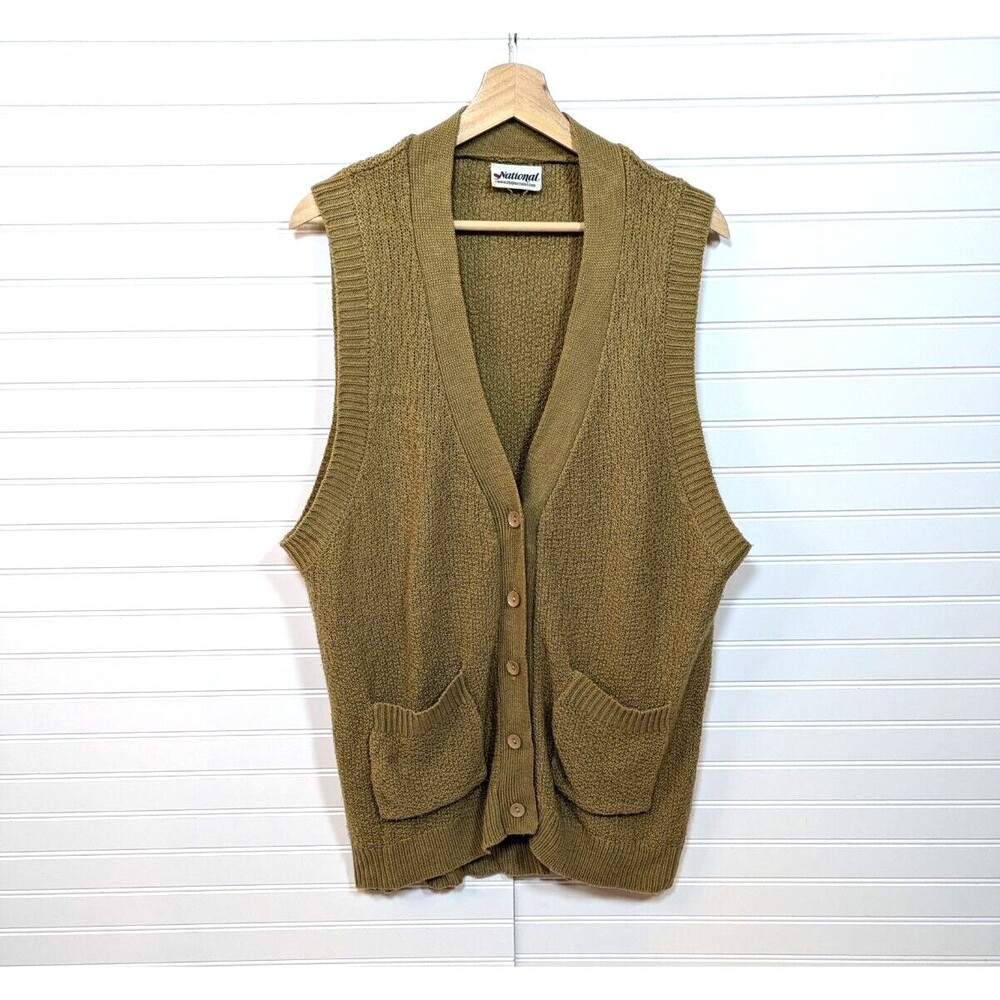 Vintage National Sweater Vest Mens Large Textured Knit Preppy Academia Grandpa